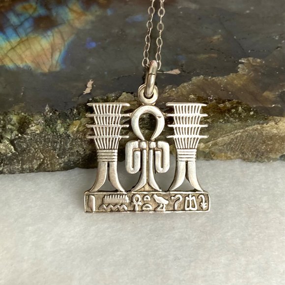Sterling Silver 925 Egyptian Knot Of Isis Djed Pillars Pendant Necklace 20" - Picture 4 of 16